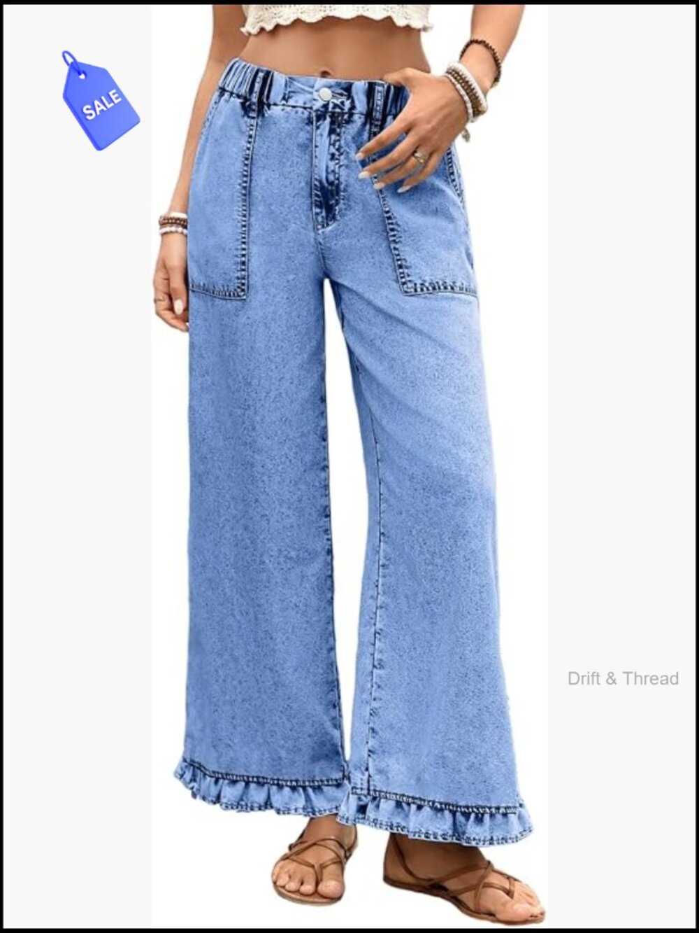 Wide Leg High Rise Jeans Women Ruffle Hem Denim Pants